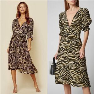 Faithfull the Brand‎ Rafa Amaia Zebra Midi Dress Sz 6 Medium